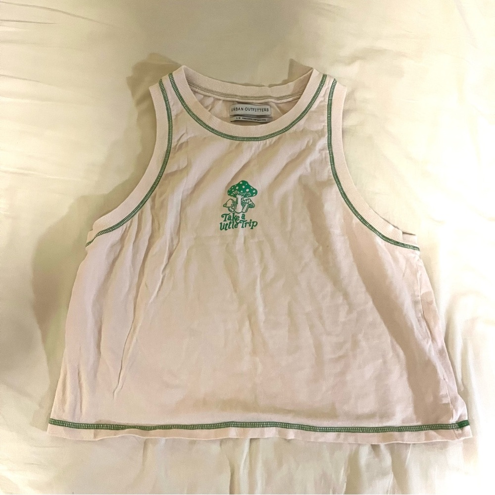 Urban Outfitters Pink and Green Cropped Tank Top